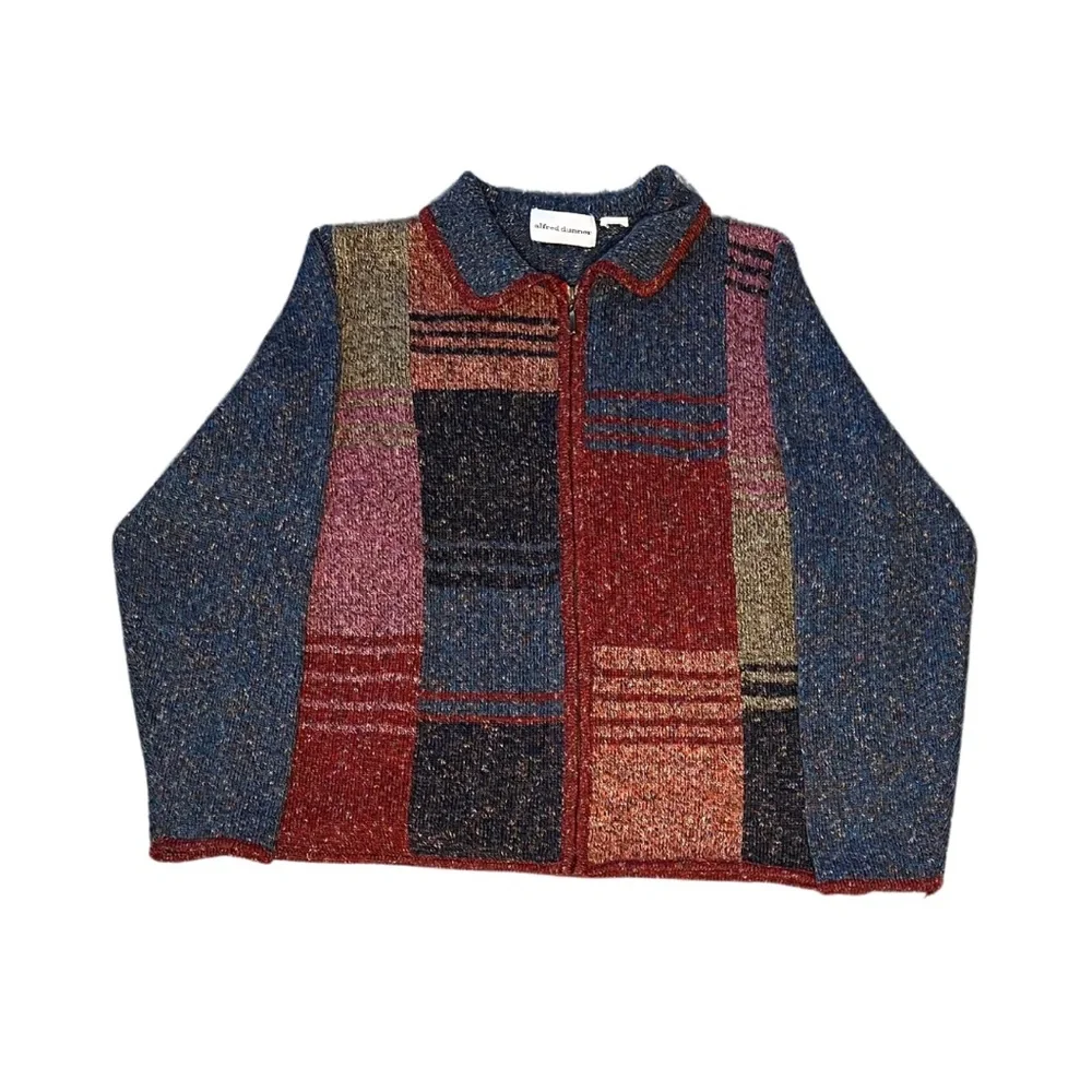 Retro Colorblock Zip Up Sweater - Picture 1 of 3